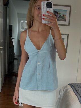 Zara Light Blue Button-Front Spaghetti Strap Tank